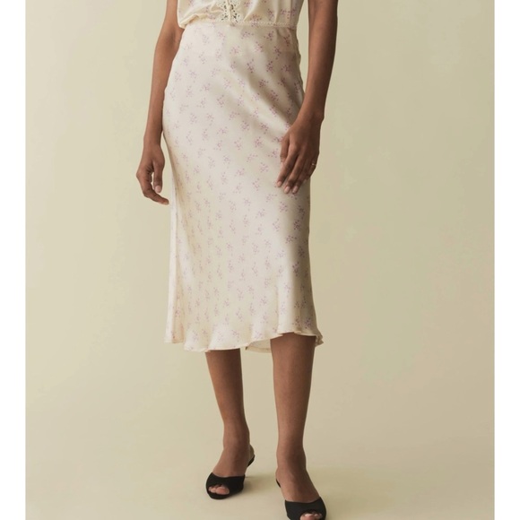 Doen silk satin pink cream Floral Skirt - Picture 1 of 6